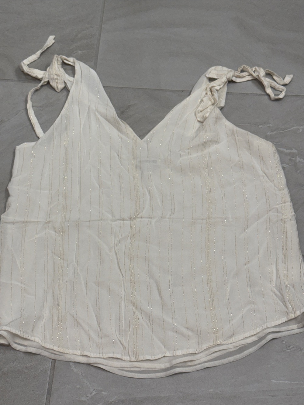 Cream Tie Top Sleeveless Blouse With Gold Stripes Wedding
